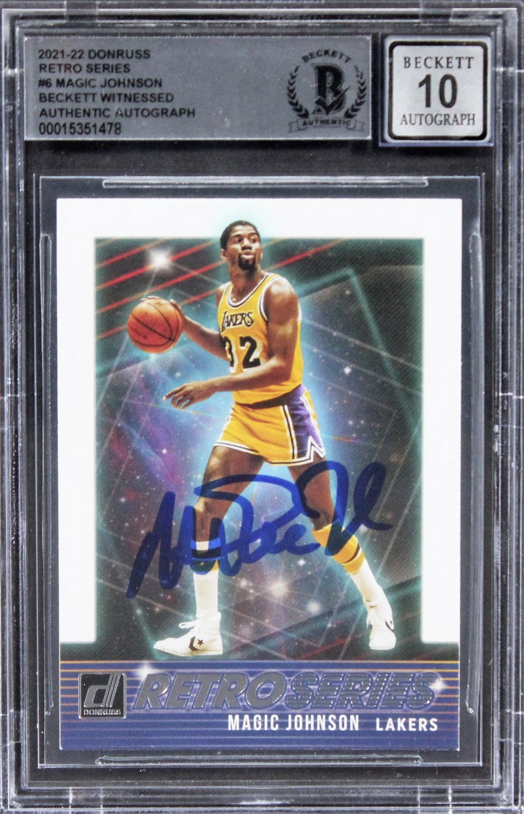 Lakers Magic Johnson Signed 2021 Donruss Retro Series #6 Card Auto 10! BAS Slab
