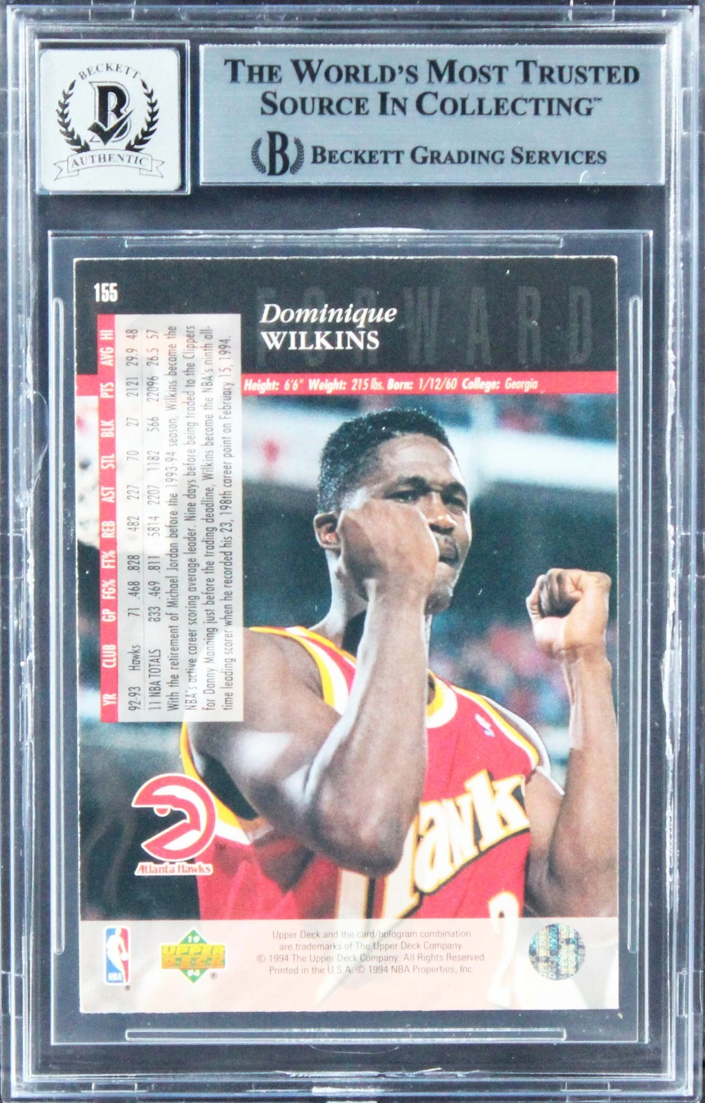 Hawks Dominique Wilkins Signed 1993 Upper Deck SE #155 Card Auto 10! BAS Slabbed