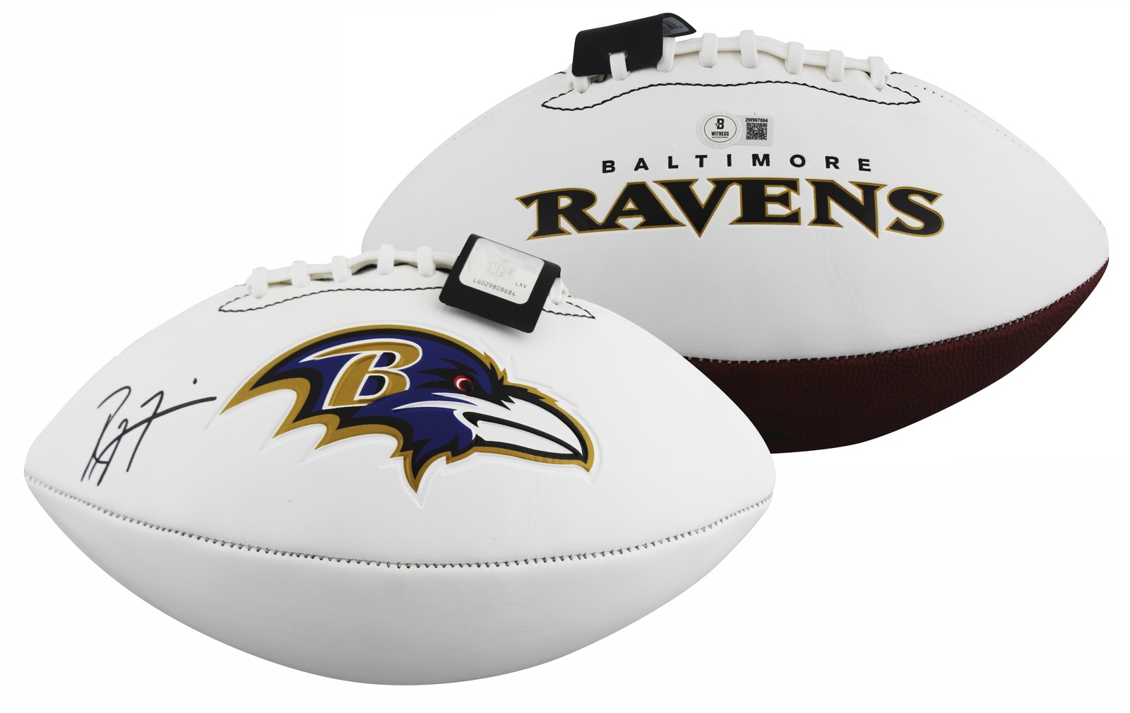 Ravens Ray Lewis Authentic Signed Franklin White Panel Logo Football BAS Witness