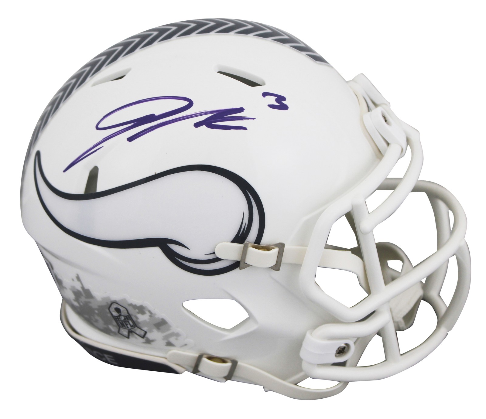 Vikings Jordan Addison Signed Salute To Service III Speed Mini Helmet BAS Wit