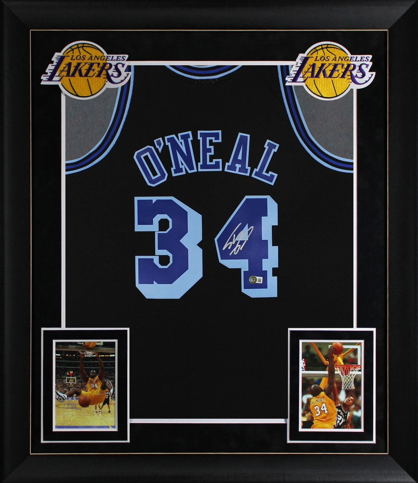 Lakers Shaquille O'Neal Signed Black TB M&N HWC Swingman Framed Jersey BAS Wit