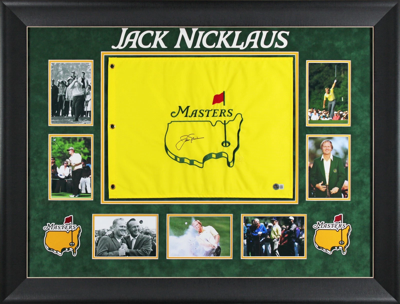 Jack Nicklaus Authentic Signed & Framed Yellow Masters Pin Flag BAS COA