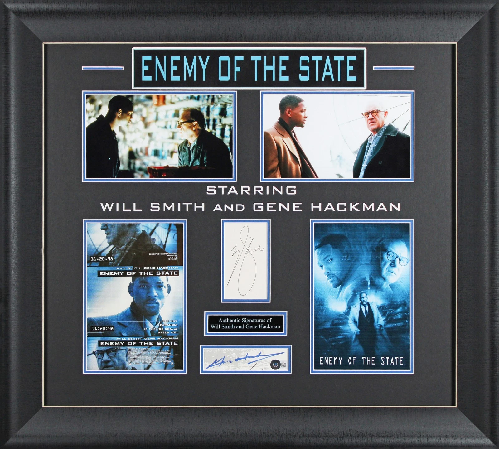 WILL SMITH & GENE HACKMAN ENEMY OF THE STATE SIGNED FRAMED DISPLAY BAS #BL78219 COLLECTIBLE MEMORABILIA