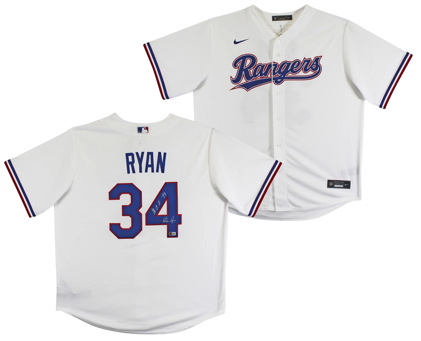 Rangers Nolan Ryan HOF 99 Authentic Signed White NIke Jersey Autographed BAS
