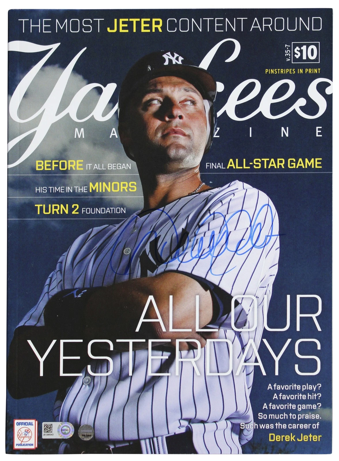 YANKEES DEREK JETER SIGNED SEPTEMBER 2014 YANKEES MAGAZINE MLB & BAS #AE64183 COLLECTIBLE MEMORABILIA