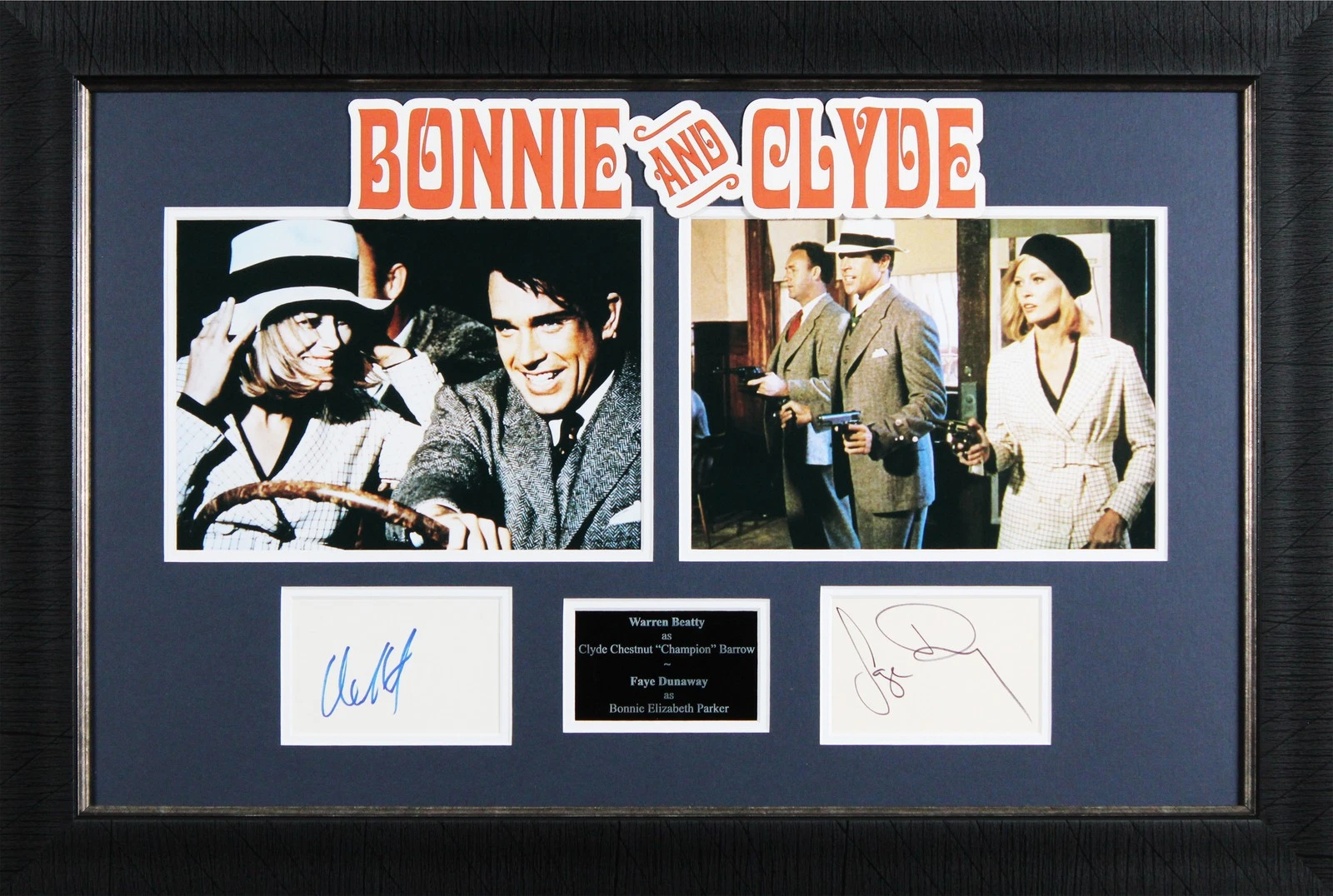 WARREN BEATTY & FAYE DUNAWAY BONNIE AND CLYDE SIGNED FRAMED DISPLAY BAS COLLECTIBLE MEMORABILIA