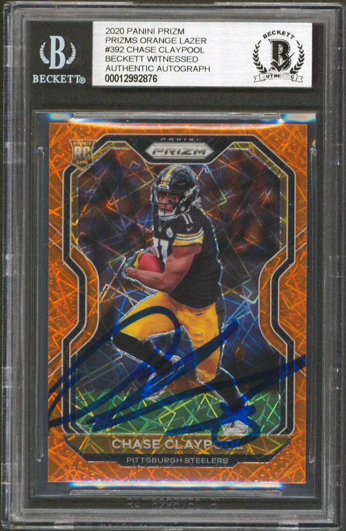 Chase Claypool Signed 2020 Panini Prizm Orange Lazer #392 Rookie Card BAS Slab
