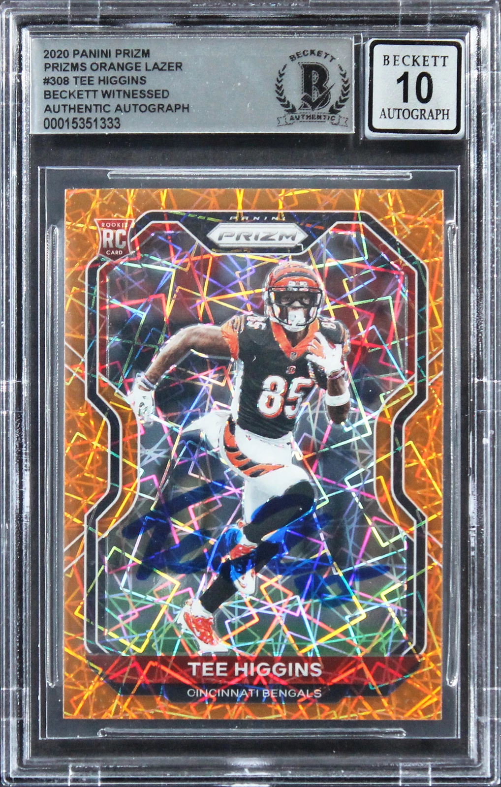 Tee Higgins Signed 2020 Panini Prizm Orange Lazer #308 RC Card Auto 10! BAS Slab