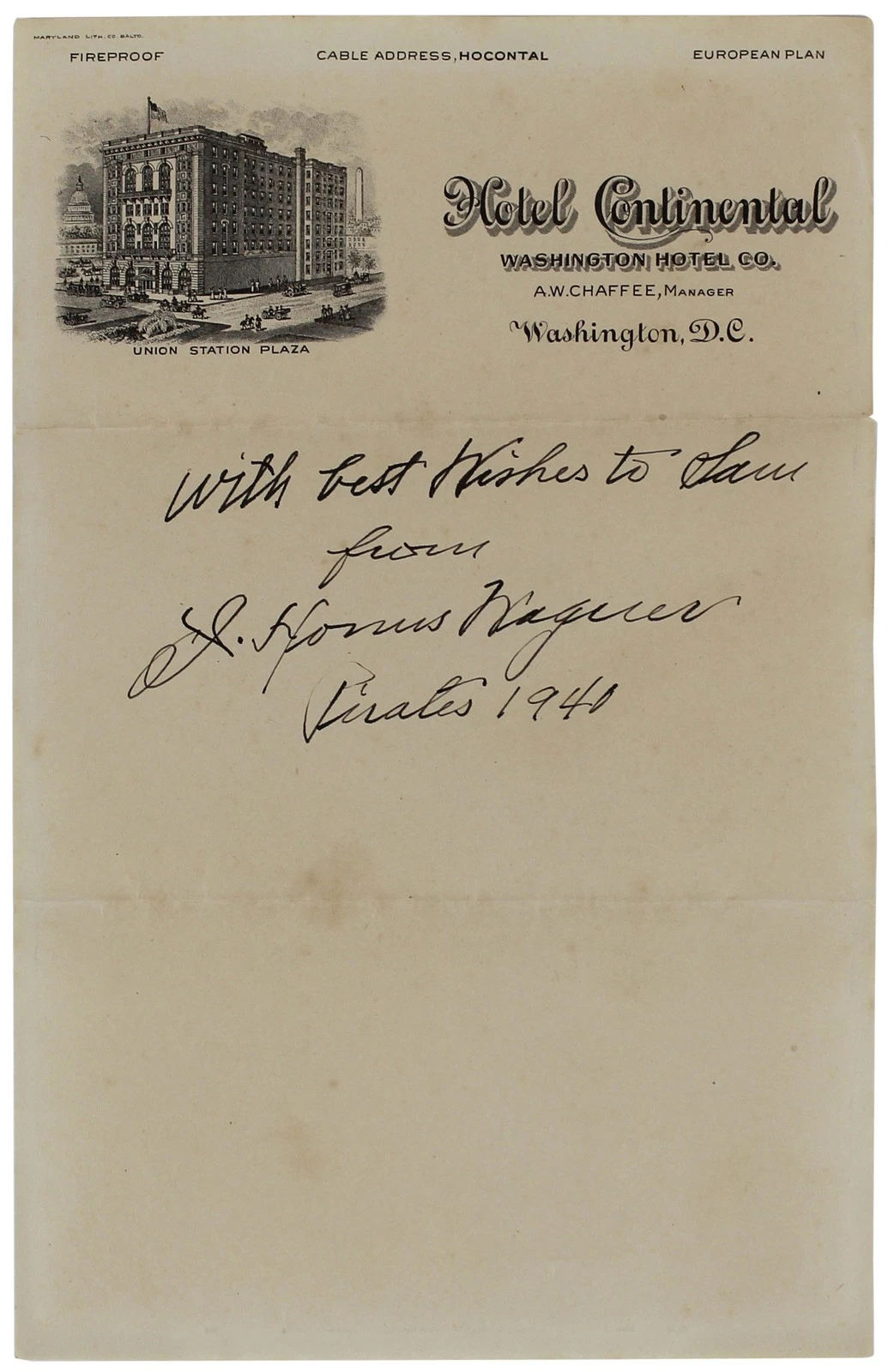 Pirates Honus Wagner Authentic Signed 6x9.5 1940 Handwritten Letter JSA #XX03760