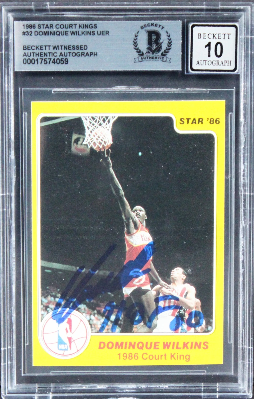 Dominique Wilkins Signed 1986 Star Court Kings #32 UER Card Auto 10! BAS Slabbed