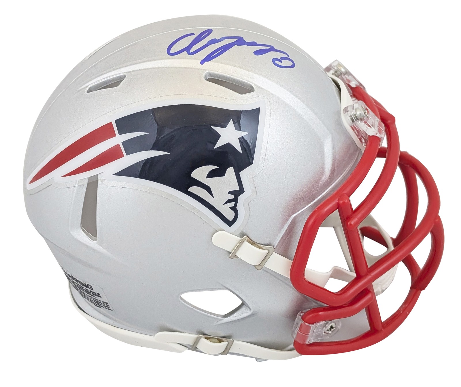 Patriots Christian Gonzalez Signed Speed Mini Helmet W/ Blue Sig BAS Witnessed