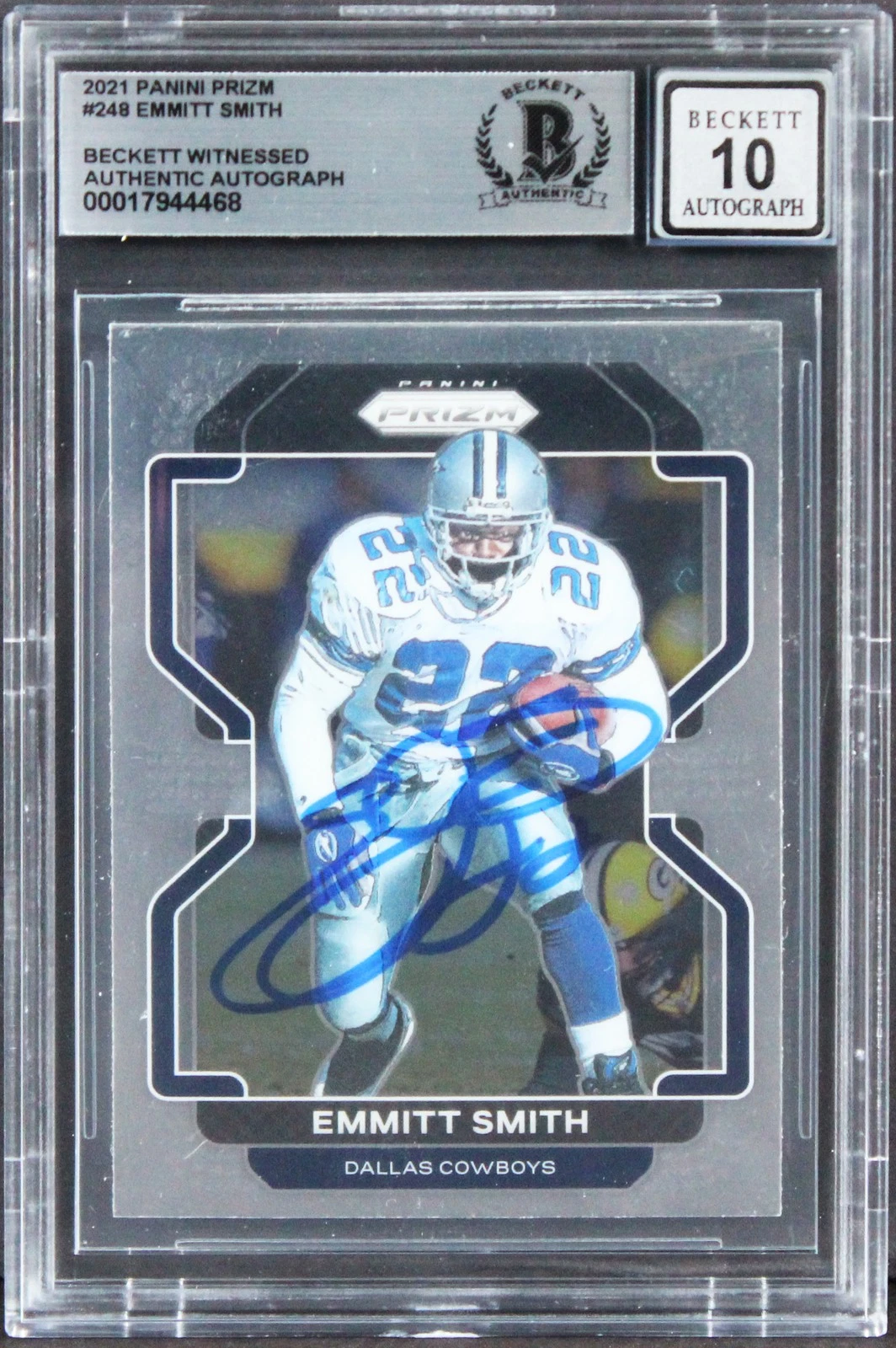 Cowboys Emmitt Smith Signed 2021 Panini Prizm #248 Card Auto 10! BAS Slabbed