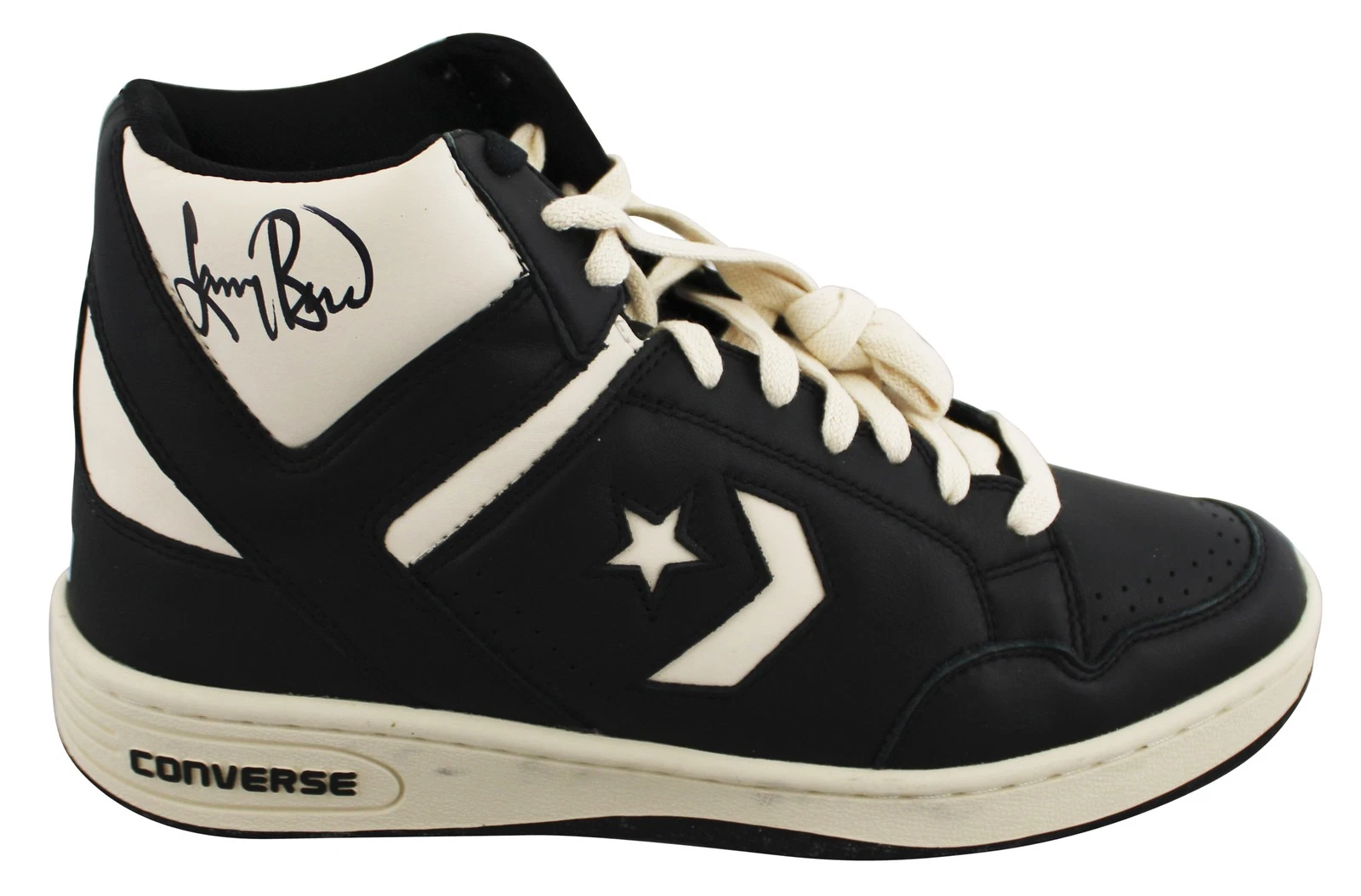 Celtics Larry Bird Signed Right Black & White Converse Weapon Shoe BAS Witnessed