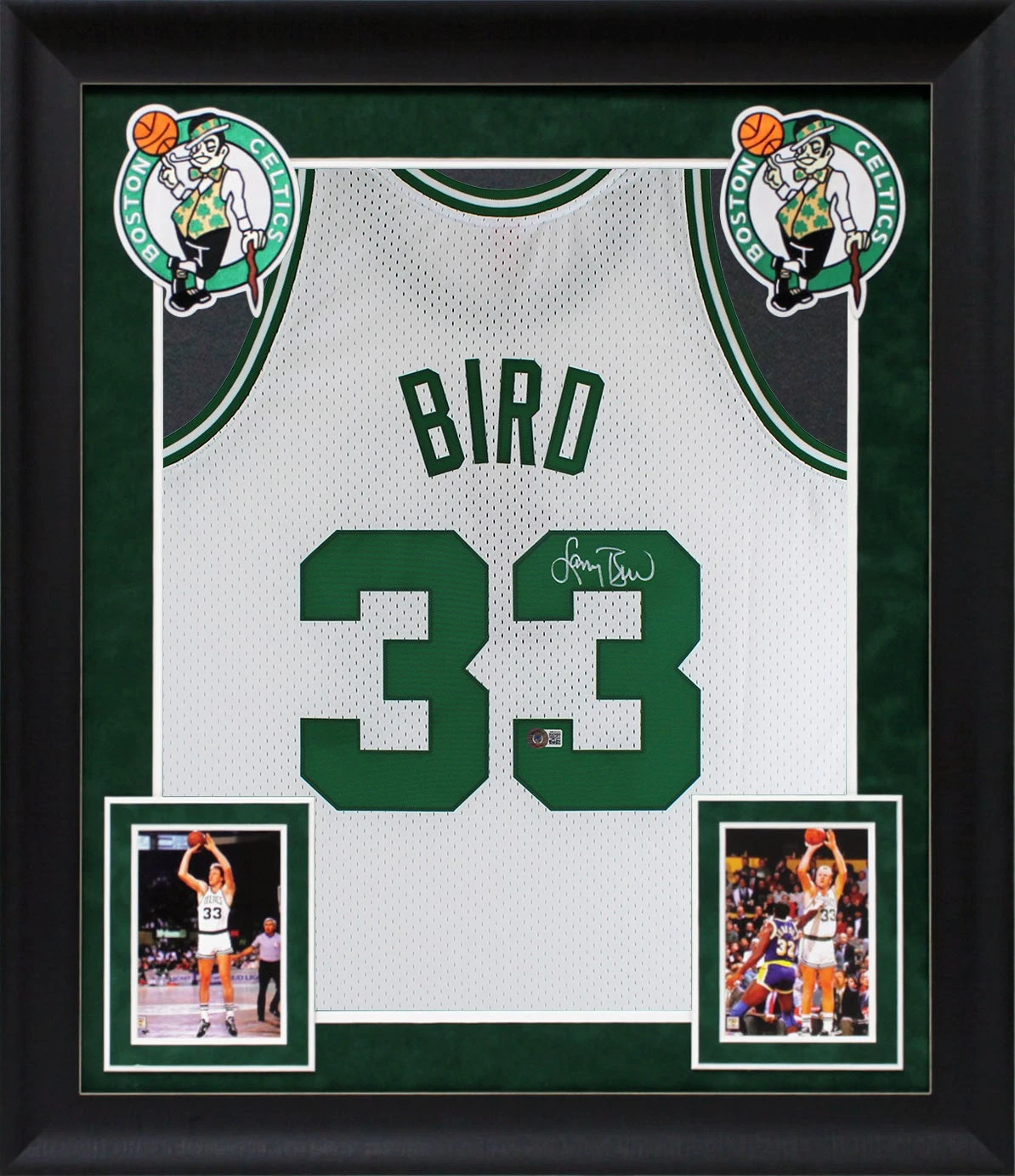 Celtics Larry Bird Signed 1985 White M&N HWC Swingman Framed Jersey BAS Wit 2