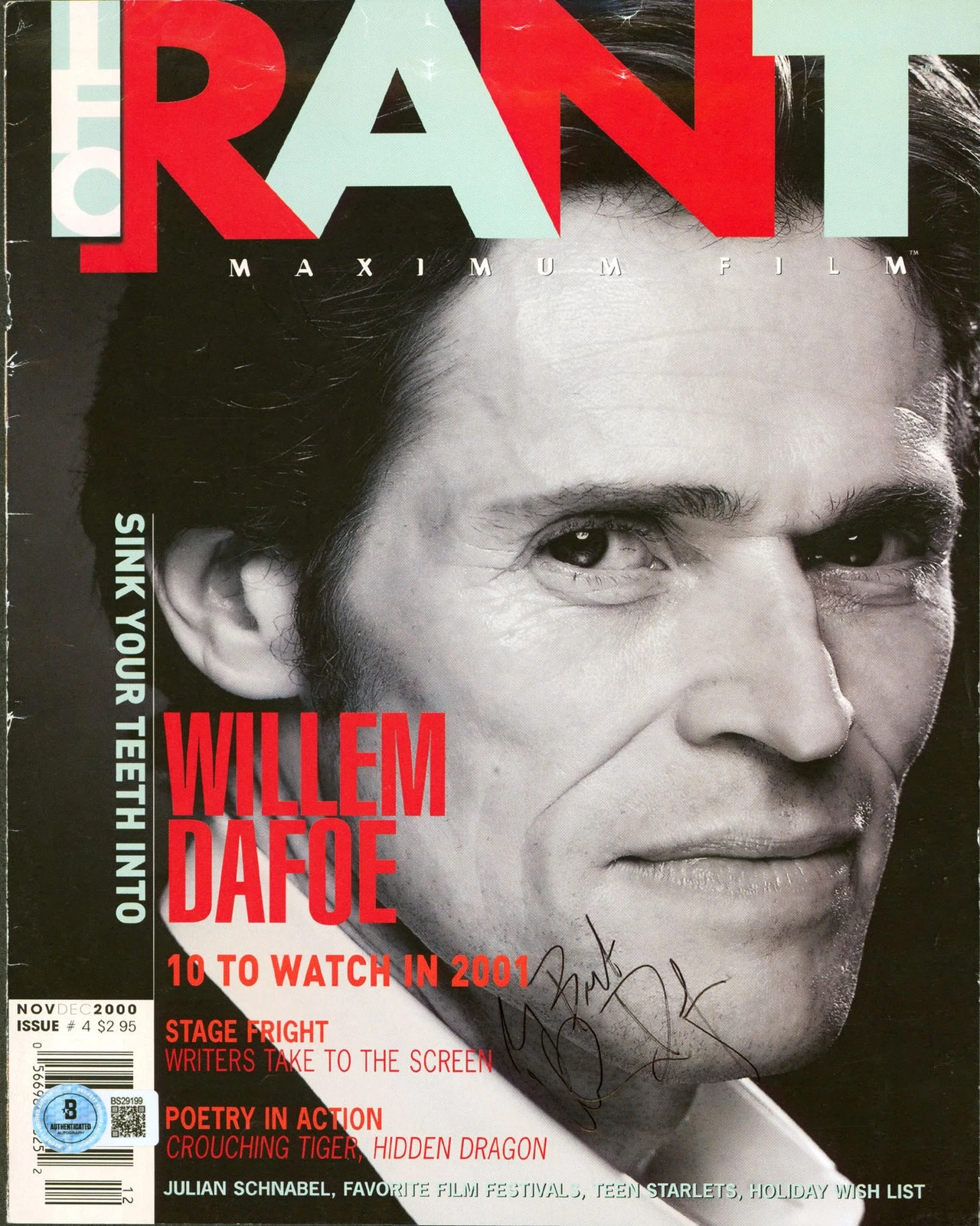 WILLEM DAFOE AUTHENTIC SIGNED IFC RANT MAGAZINE COVER MAY 28, 1990 BAS #BS29199 COLLECTIBLE MEMORABILIA