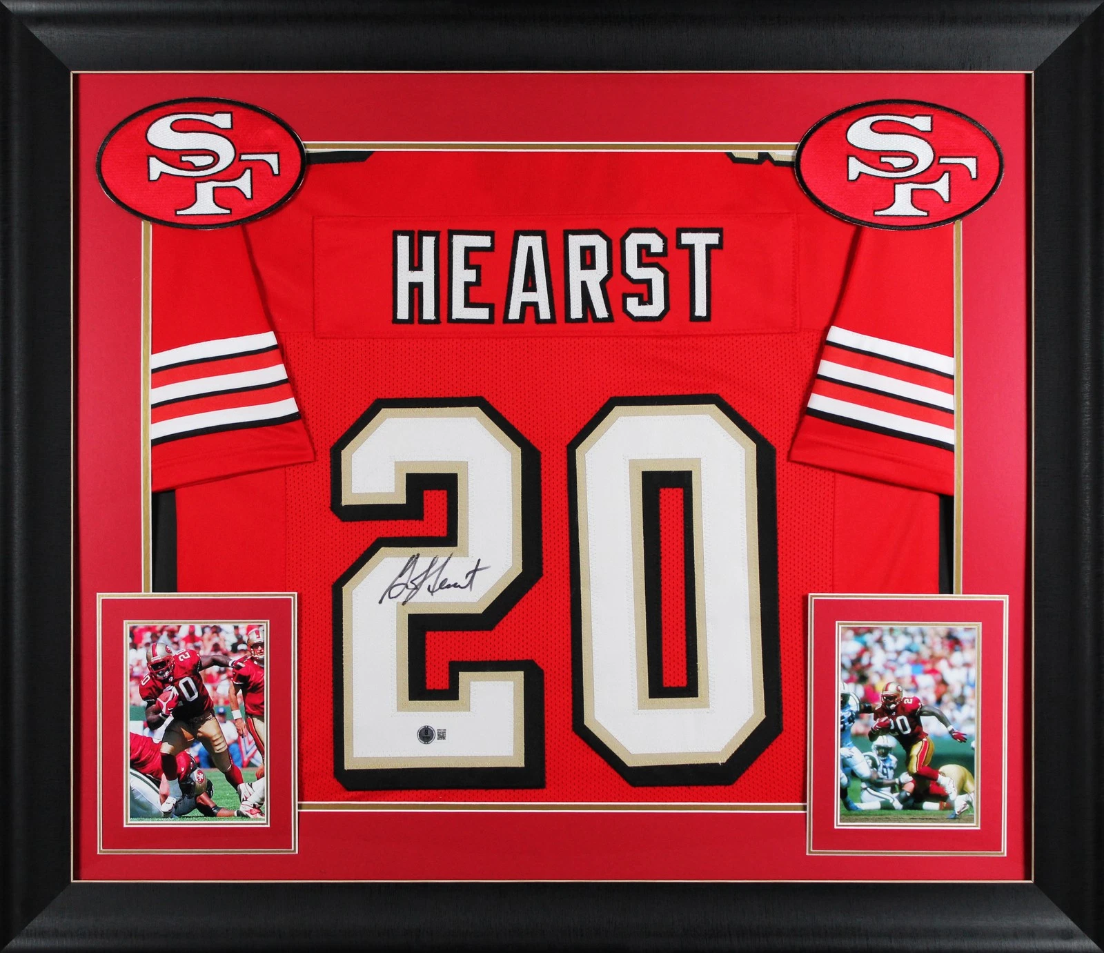 Garrison Hearst Signed Red Pro Style Framed Jersey w/ Dropshadow BAS Witnessed