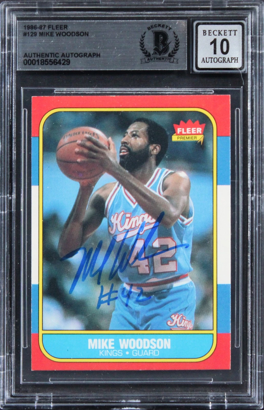 Kings Mike Woodson Signed 1986 Fleer #129 Card Auto Graded Mint 10! BAS Slabbed