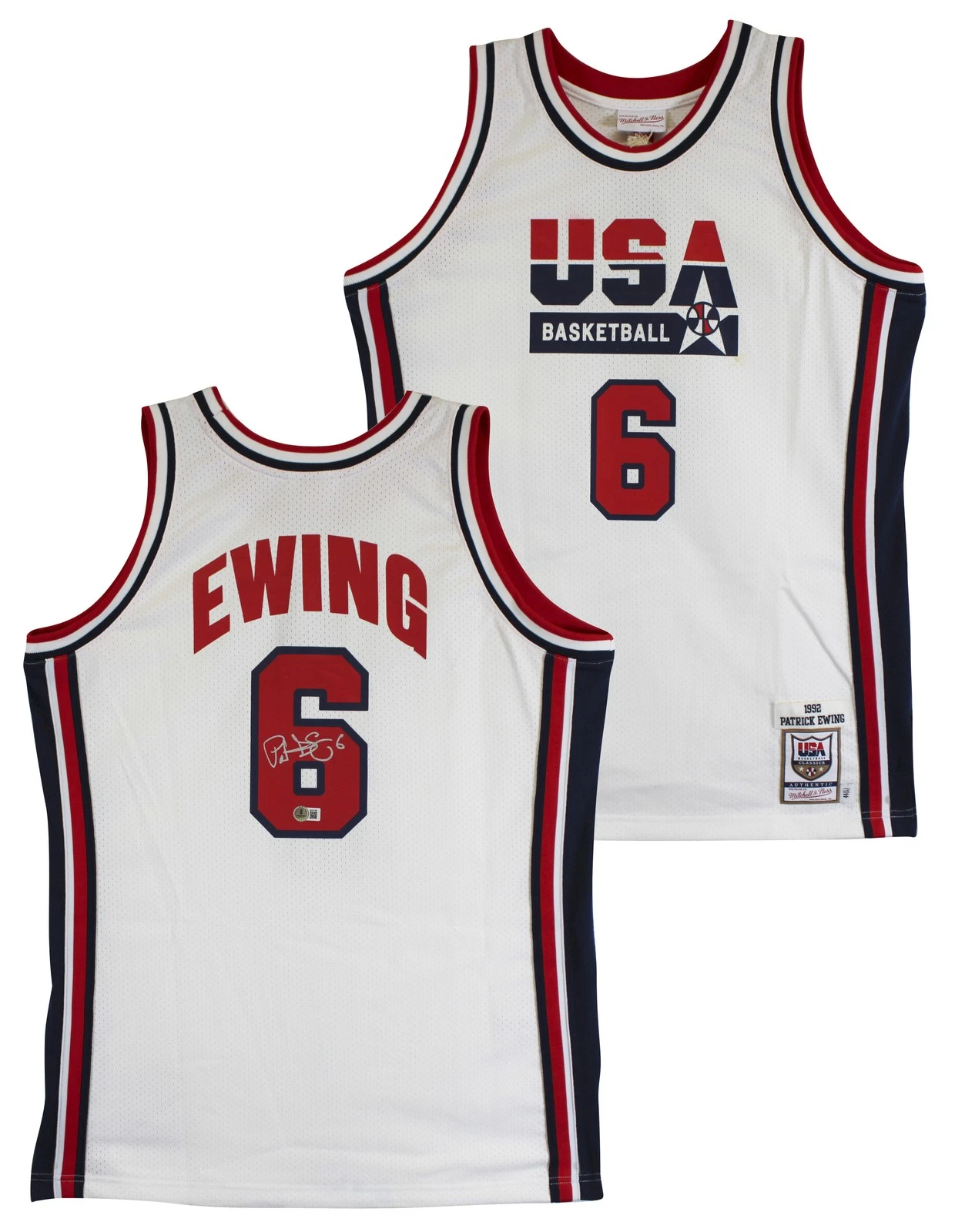 Knicks Patrick Ewing Signed White M&N 1992 USA Authentic Jersey BAS #BV01198
