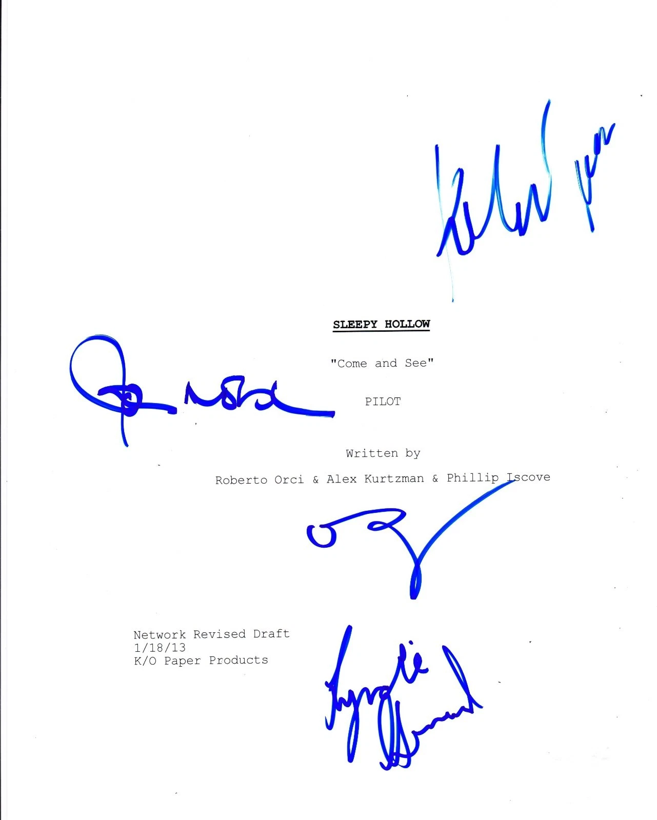 SLEEPY HOLLOW CAST SIGNED AUTOGRAPH FULL PILOT EPISODE SCRIPT 63 PAGES COA