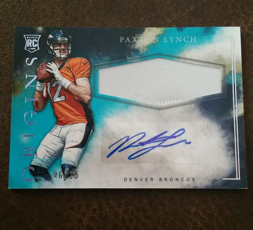 2016 Panini Origins PAXTON LYNCH Rookie Jumbo Patch Autograph Turquoise 6/25 RC