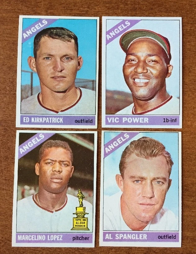 (4) 1966 TOPPS BASEBALL ANGELS KIRKPATRICK POWER LOPEZ SPANGLER SEE PICS COLLECTIBLE MEMORABILIA