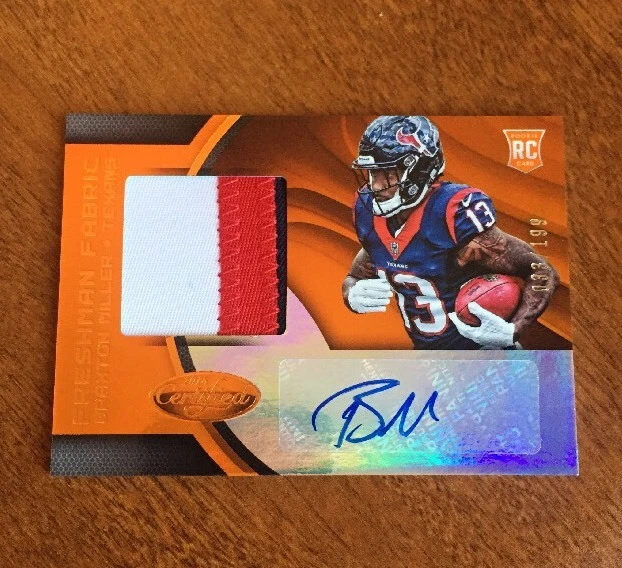 2016 Certified BRAXTON MILLER Orange 3 CLR PATCH AUTO RC #ED /199 TEXANS