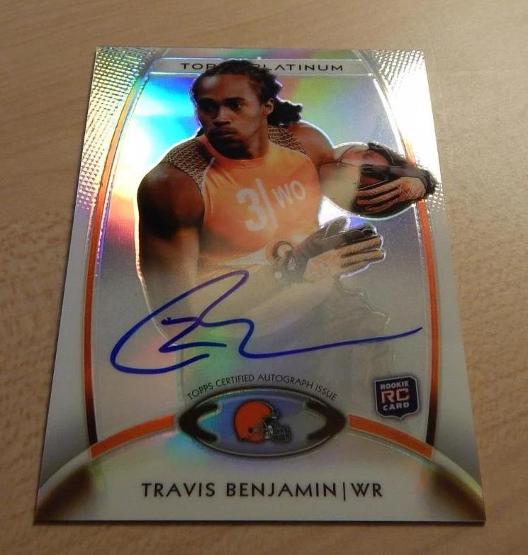 2012 TOPPS PLATINUM TRAVIS BENJAMIN RC REFRACTOR ON CARD AUTO CHARGERS