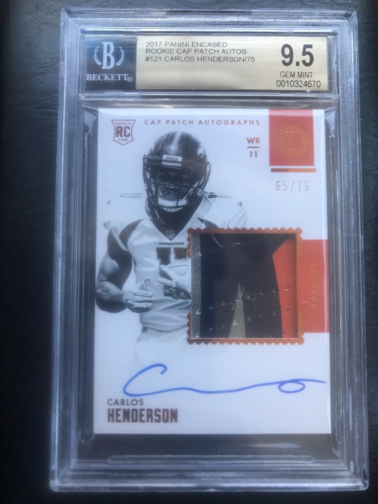 2017 Panini Encased CARLOS HENDERSON RC jersey patch auto #65/75 Beckett 9.5/10
