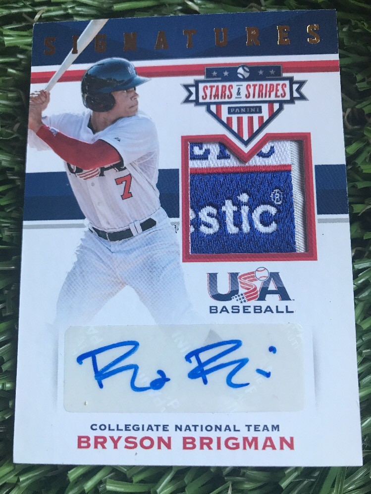 Bryson Brigman 2017 USA Panini Stars & Stripes Laundry Tag Patch Auto 1/8