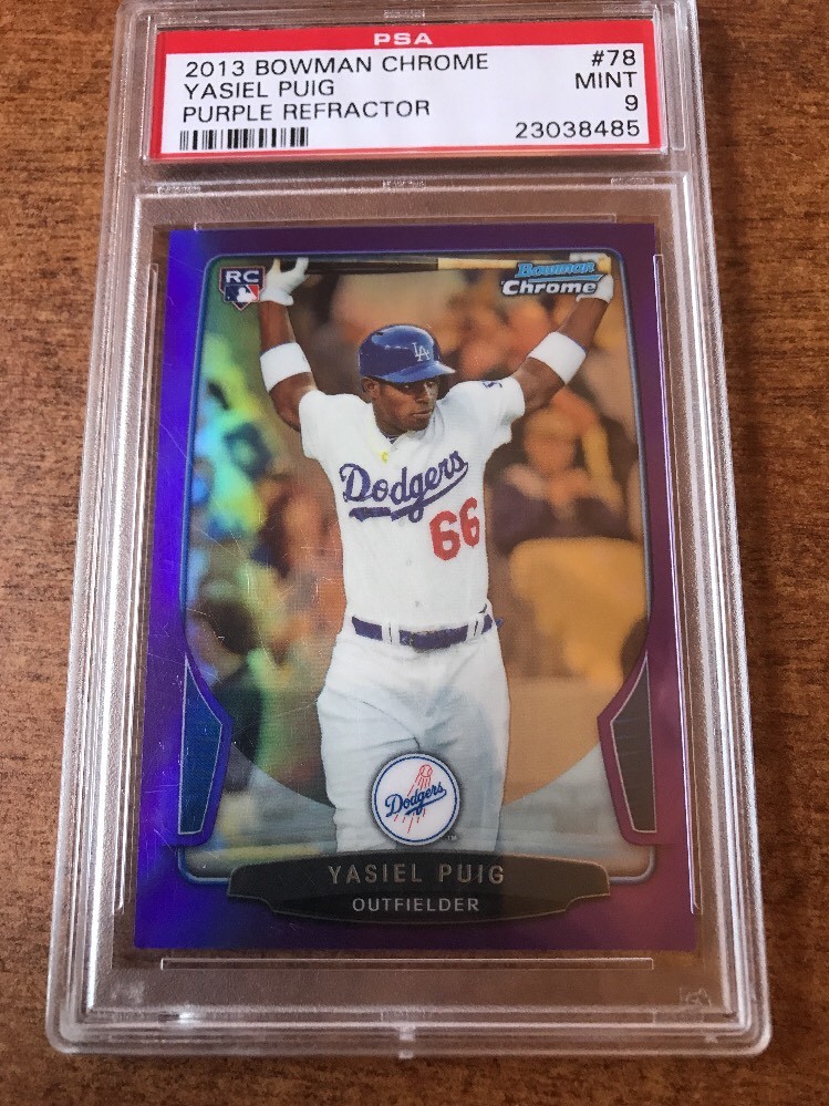 2013 Bowman Chrome PURPLE 169/199 YASIEL PUIG (RC) ROOKIE #78 PSA 9  DODGERS