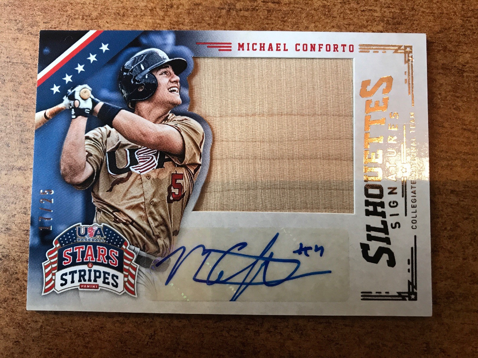 MICHAEL CONFORTO 2015 USA BASEBALL STARS & STRIPES SILHOUETTES BAT AUTO 17/25