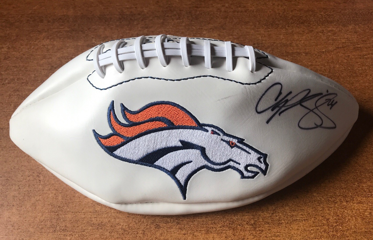 Champ Bailey Autographed Denver Broncos Logo Football- JSA COA HALL OF FAME 2019