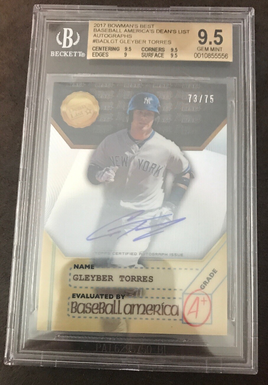 GLEYBER TORRES 2017 BOWMANS BEST BASEBALL AMERICAS AUTO #/75 BGS 9.5 GEM MINT