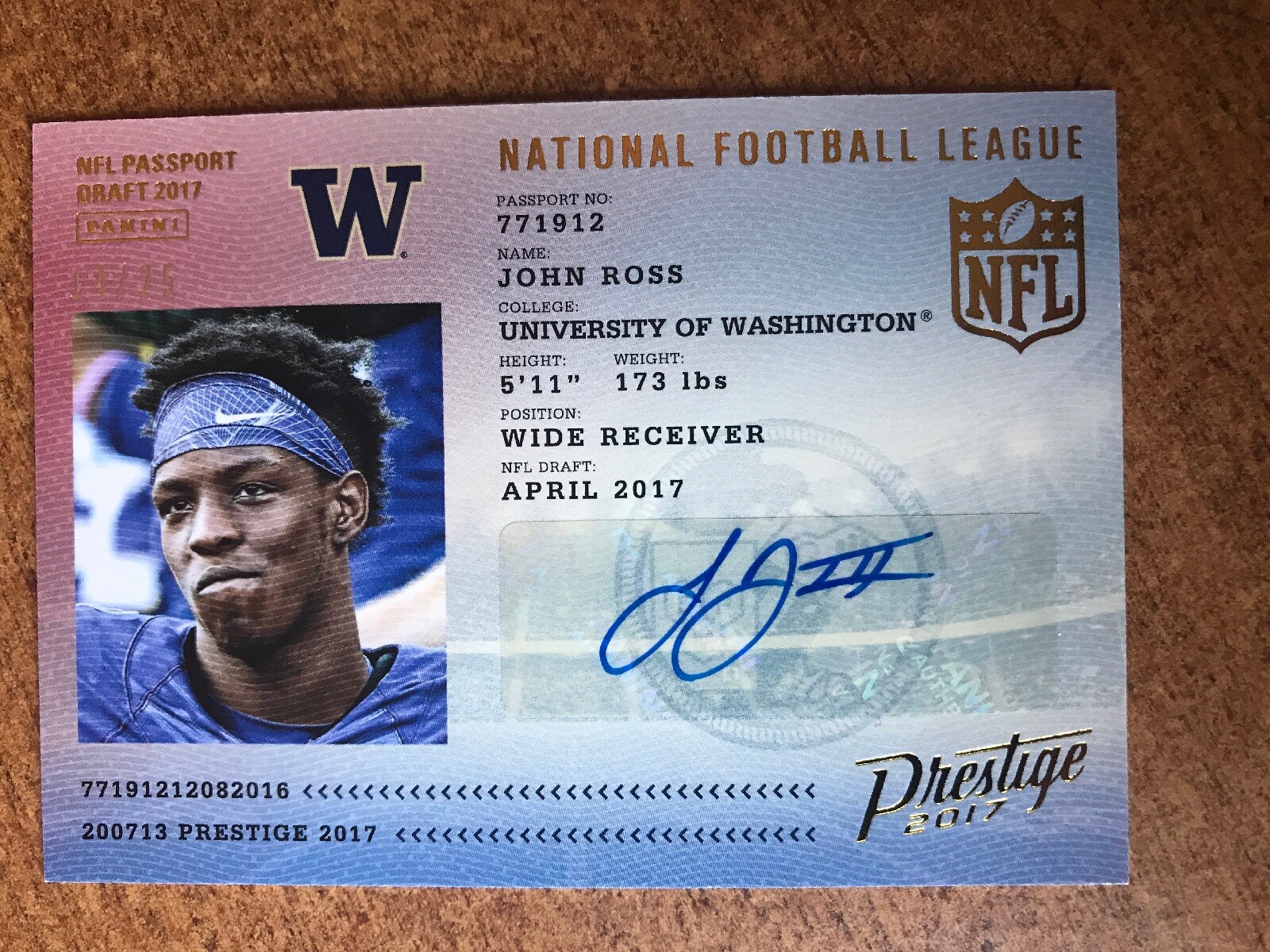 2017 Prestige NFL Passport Ink #17 John Ross 14/25 Ssp Washington Huskies