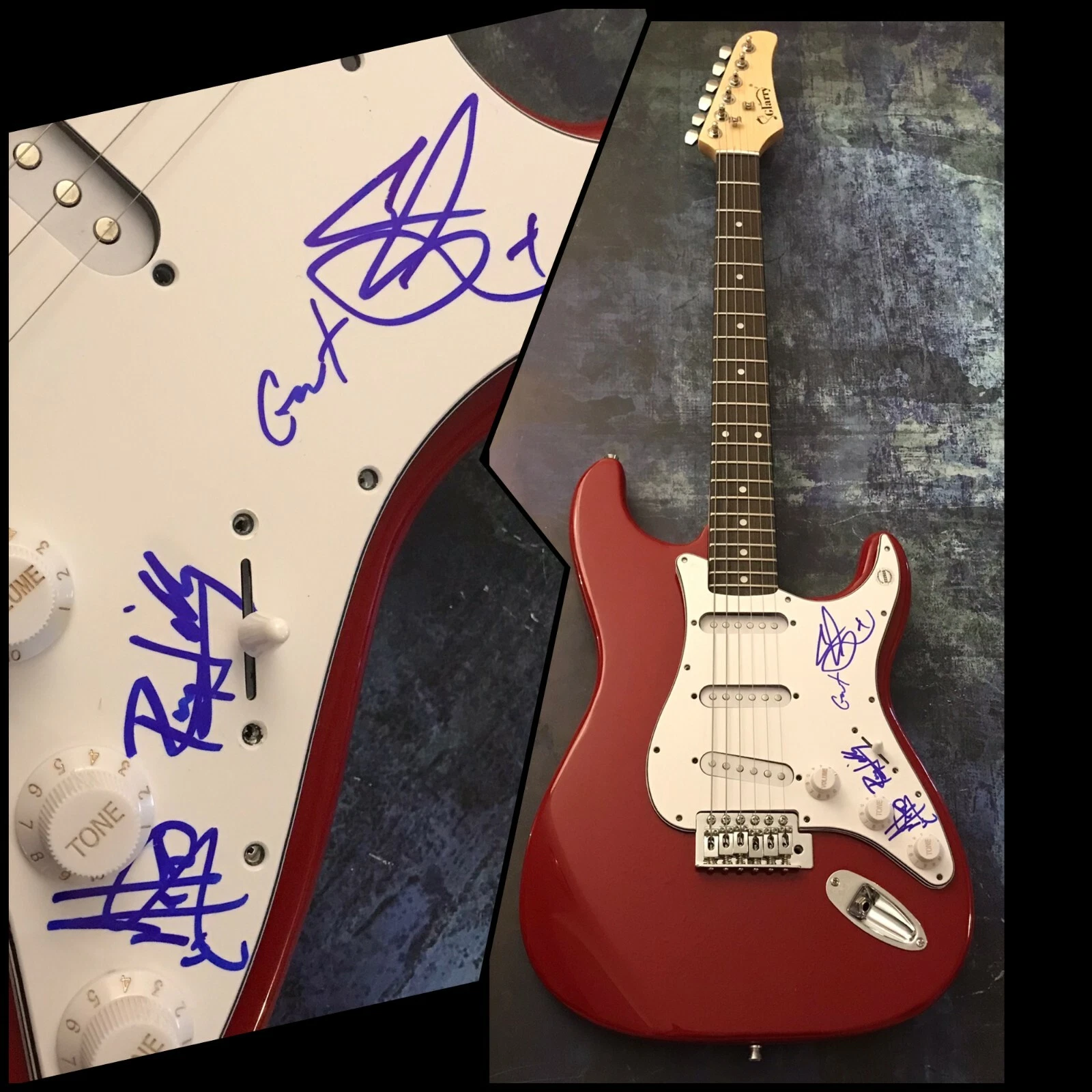 GFA Gavin Bennett x4 Band * BAD SUNS * Signed Red Electric Guitar B5 COA