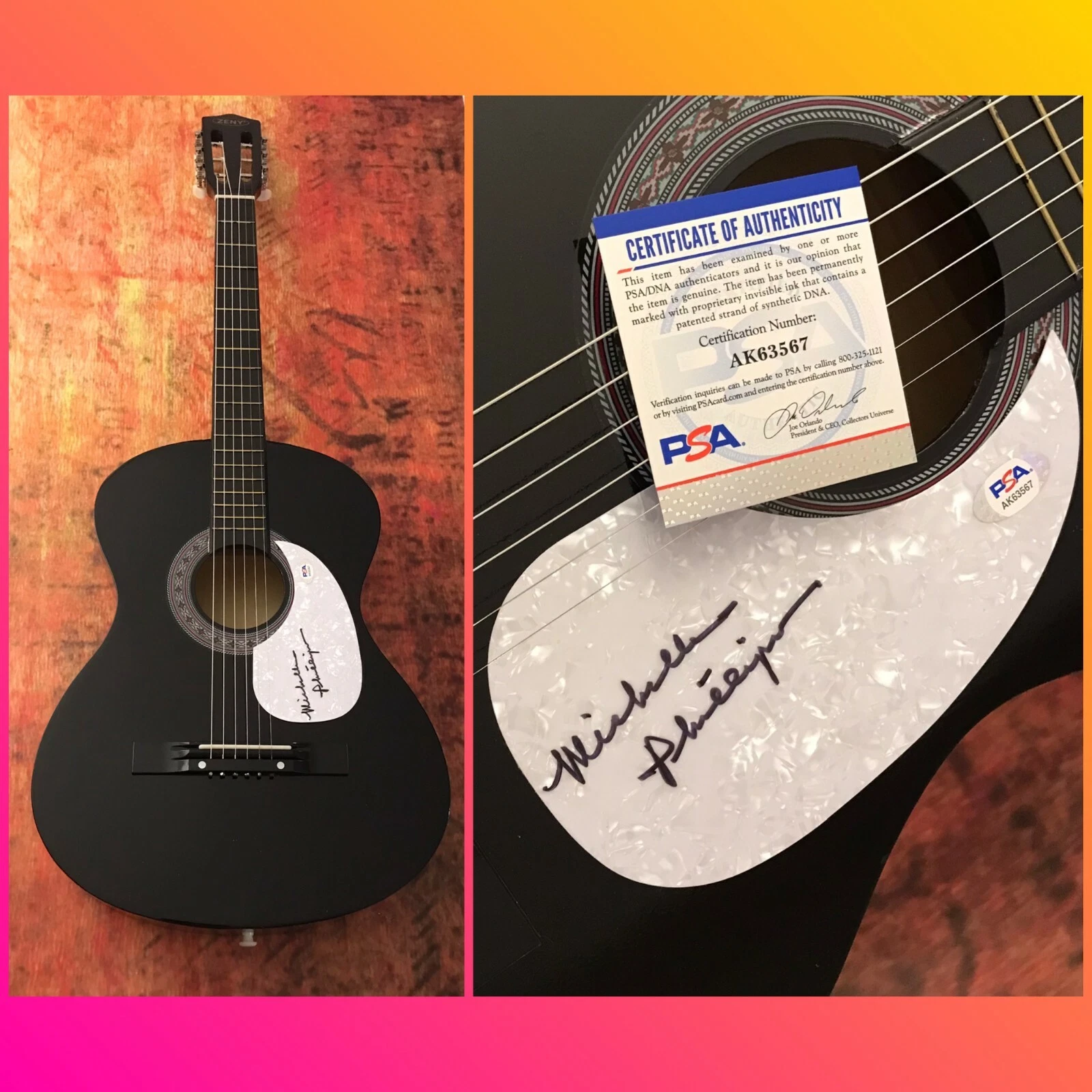 PSA The Mamas and the Papas * MICHELLE PHILLIPS * Signed Acoustic Guitar MP3 COA