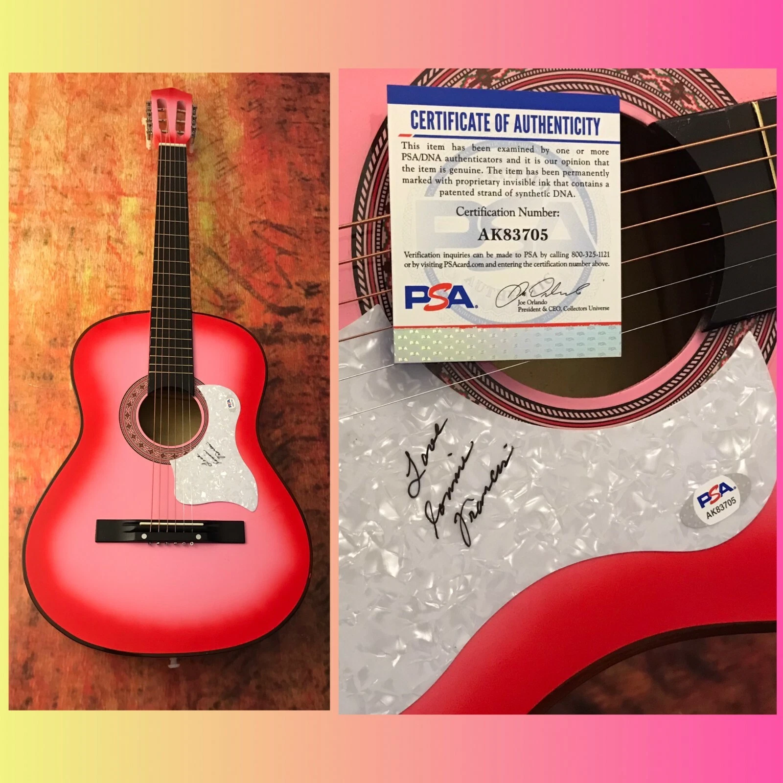 PSA  Stupid Cupid Star * CONNIE FRANCIS * Signed Acoustic Guitar C5 COA