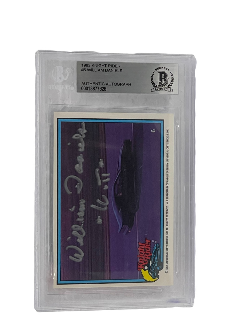 WILLIAM DANIELS SIGNED KNIGHT RIDER DONRUSS TRADING CARD #6 SLABBED BECKETT 2 COLLECTIBLE MEMORABILIA