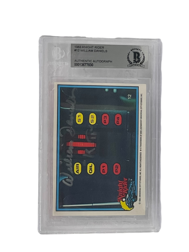 WILLIAM DANIELS SIGNED KNIGHT RIDER DONRUSS TRADING CARD #12 SLABBED BECKETT