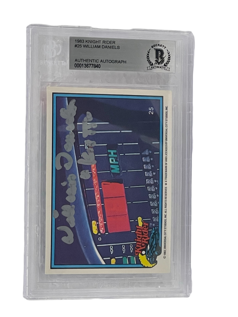WILLIAM DANIELS SIGNED KNIGHT RIDER DONRUSS TRADING CARD #25 SLABBED BECKETT 1