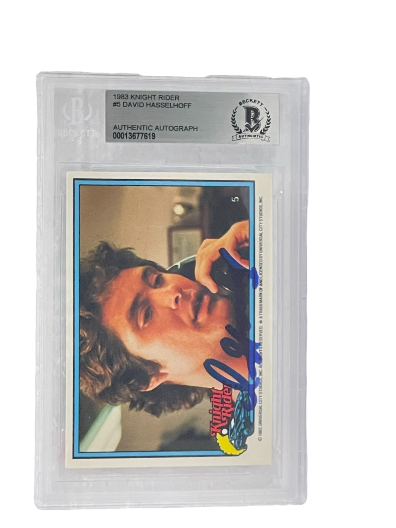 DAVID HASSELHOFF SIGNED KNIGHT RIDER DONRUSS TRADING CARD #5 SLABBED BECKETT