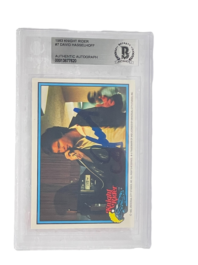 DAVID HASSELHOFF SIGNED KNIGHT RIDER DONRUSS TRADING CARD #7 SLABBED BECKETT