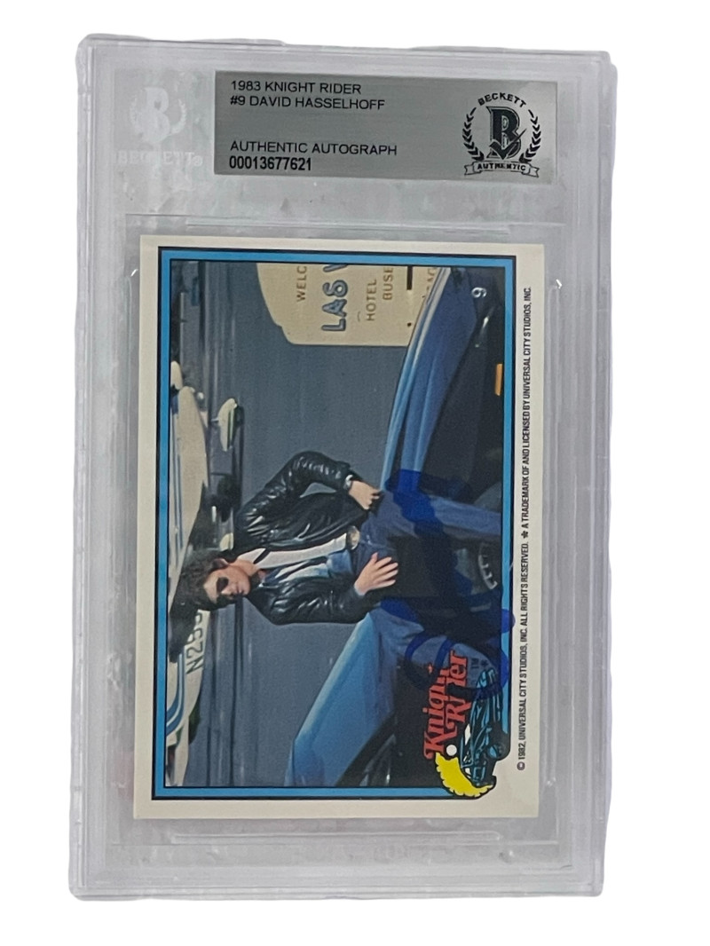 DAVID HASSELHOFF SIGNED KNIGHT RIDER DONRUSS TRADING CARD #9 SLABBED BECKETT