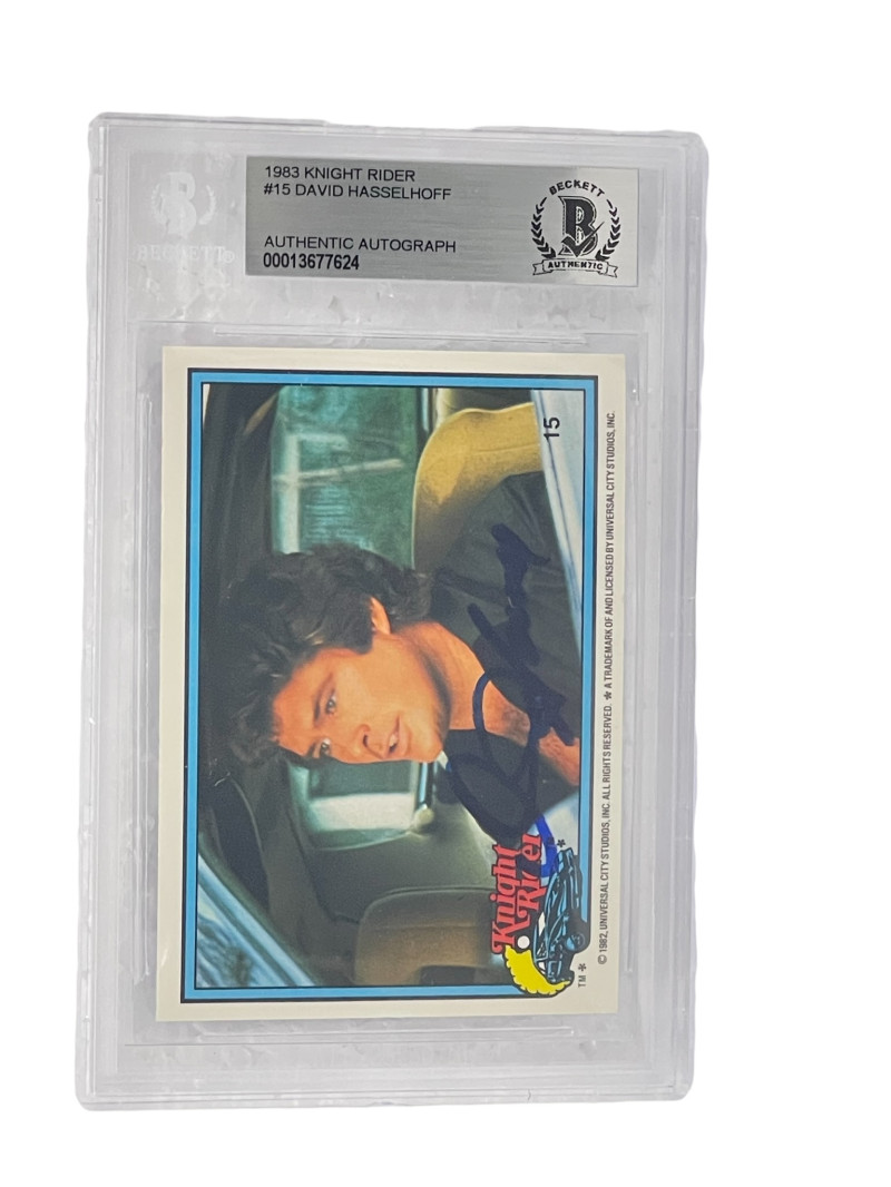 DAVID HASSELHOFF SIGNED KNIGHT RIDER DONRUSS TRADING CARD #15 SLABBED BECKETT
