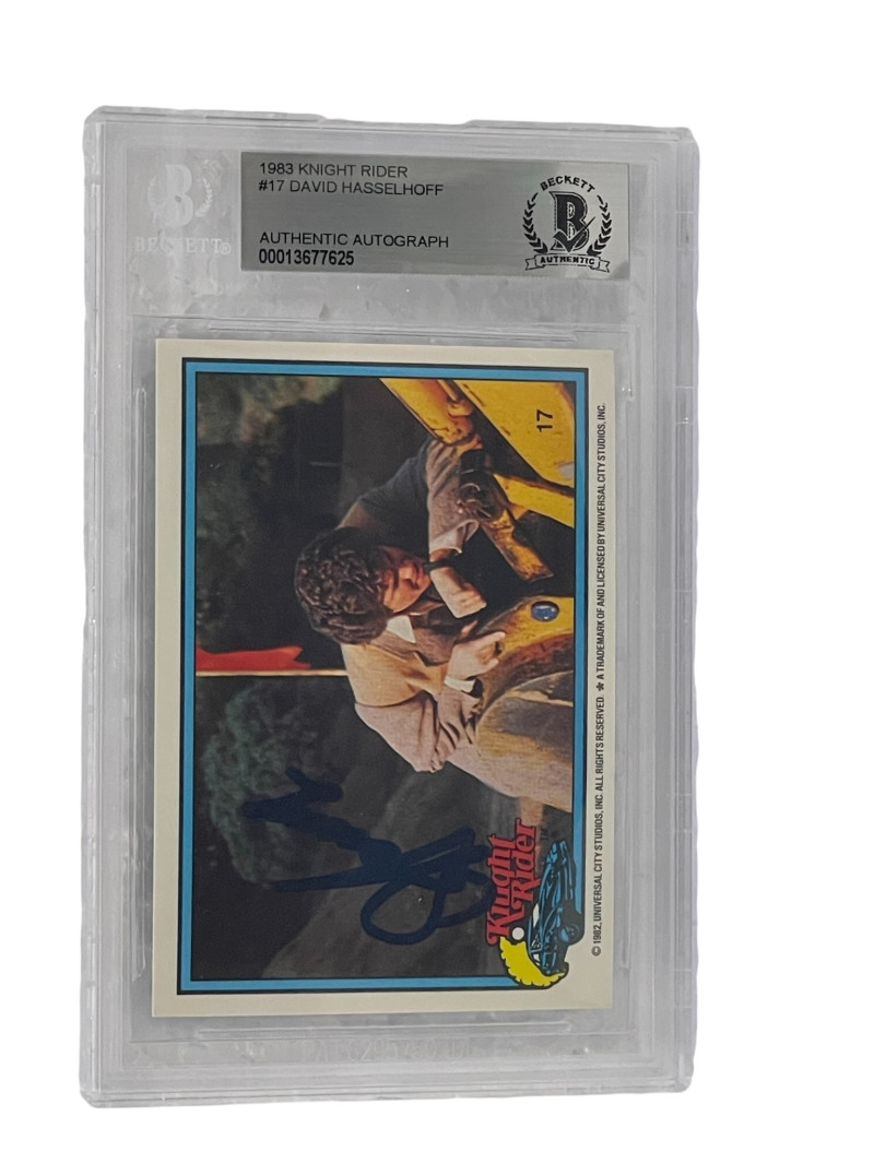 DAVID HASSELHOFF SIGNED KNIGHT RIDER DONRUSS TRADING CARD #17 SLABBED BECKETT