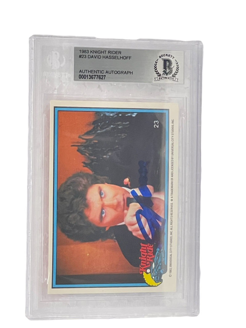 DAVID HASSELHOFF SIGNED KNIGHT RIDER DONRUSS TRADING CARD #23 SLABBED BECKETT 1