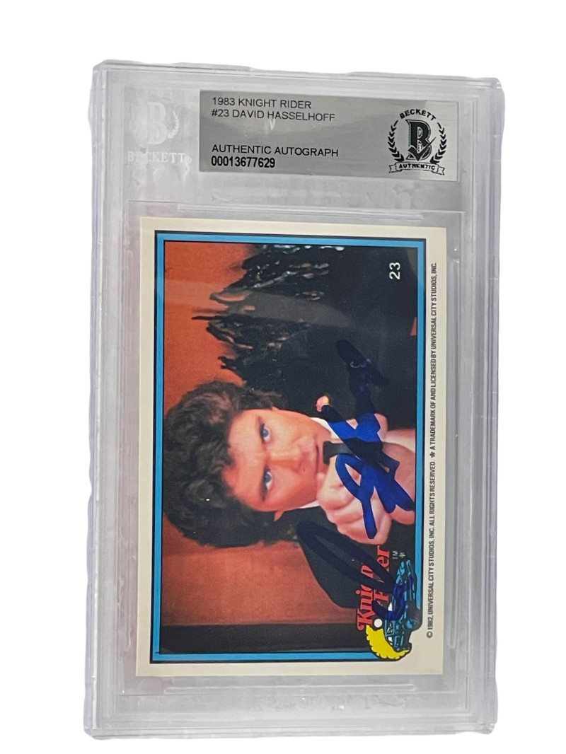 DAVID HASSELHOFF SIGNED KNIGHT RIDER DONRUSS TRADING CARD #23 SLABBED BECKETT 2