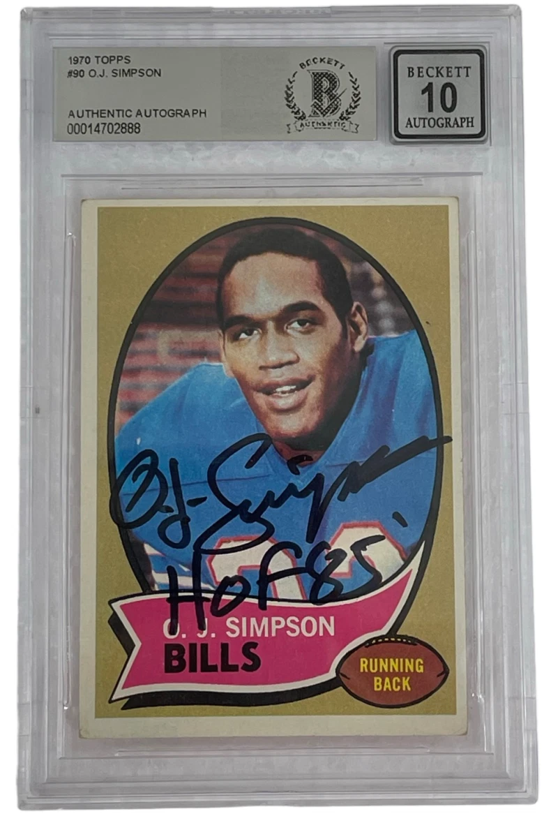 OJ SIMPSON SIGNED 1970 TOPPS #70 ROOKIE CARD AUTOGARPHED INSCRIPT 10 GRADE BAS 1