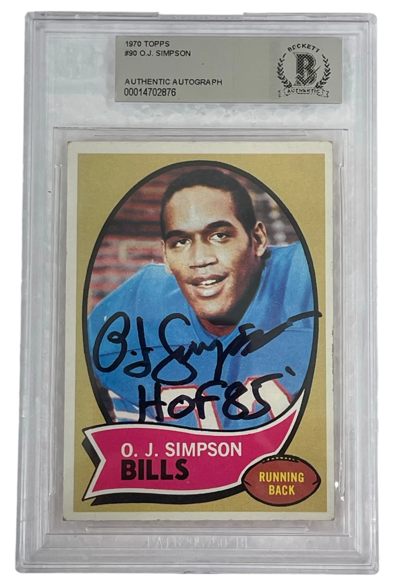 OJ SIMPSON SIGNED 1970 TOPPS #70 ROOKIE CARD AUTOGARPHED BILLS BECKETT SLABBED 2