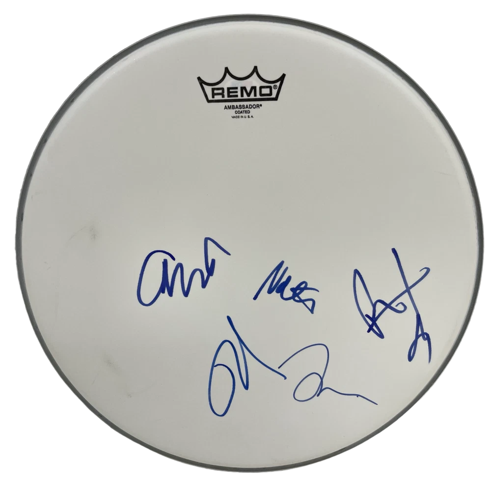 FOO FIGHTERS COMPLETE BAND SIGNED DRUMHEAD GROHL HAWKINS AUTOGRAPH PSA LOA 2